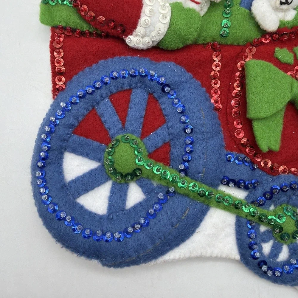 Completed vintage Bucilla  Engineer Santa Felt Christmas Stocking  33096